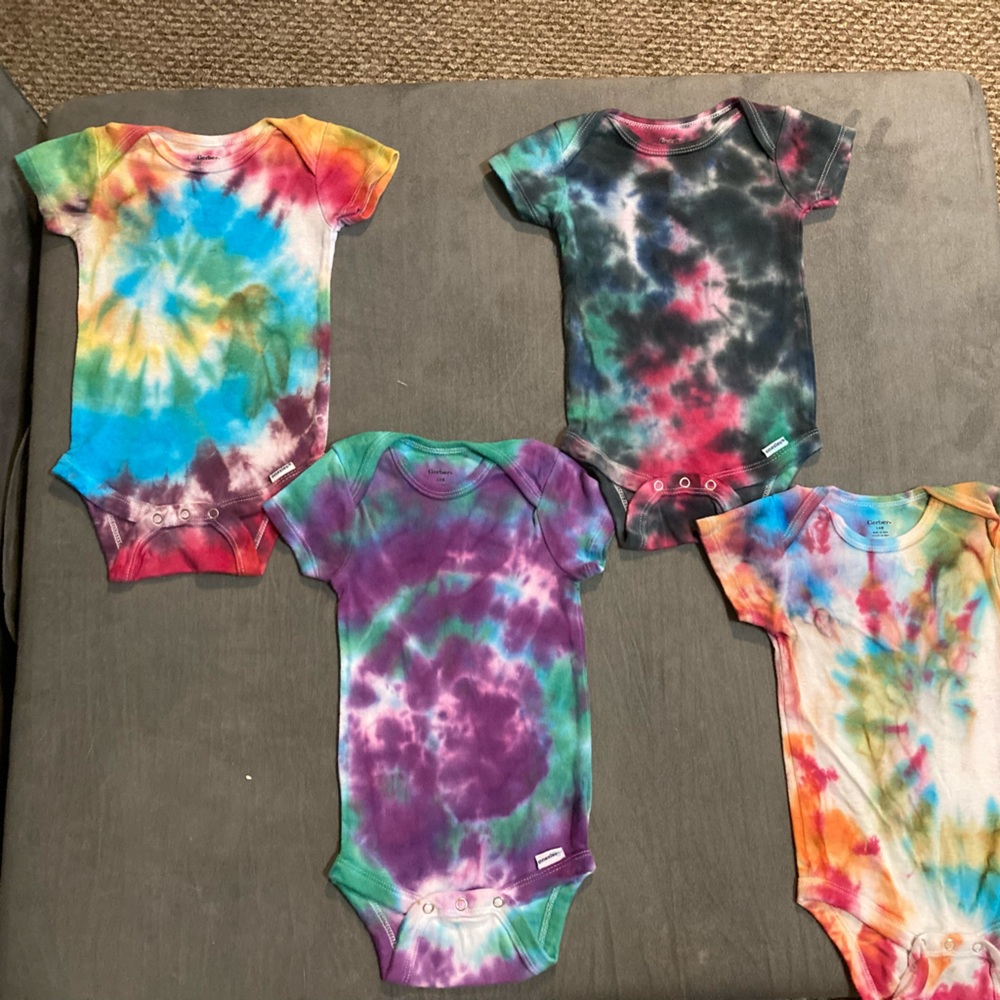 4 hand dyed 3-6 month onesies